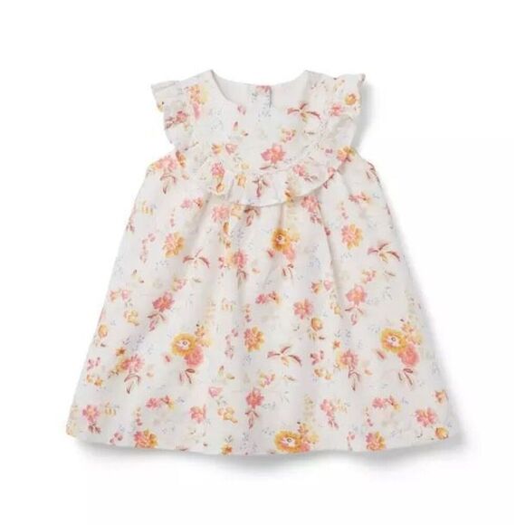 Janie and Jack 12-18 Months Baby Girl Floral Ruffle Dress in Jet Ivory Floral - Picture 1 of 8